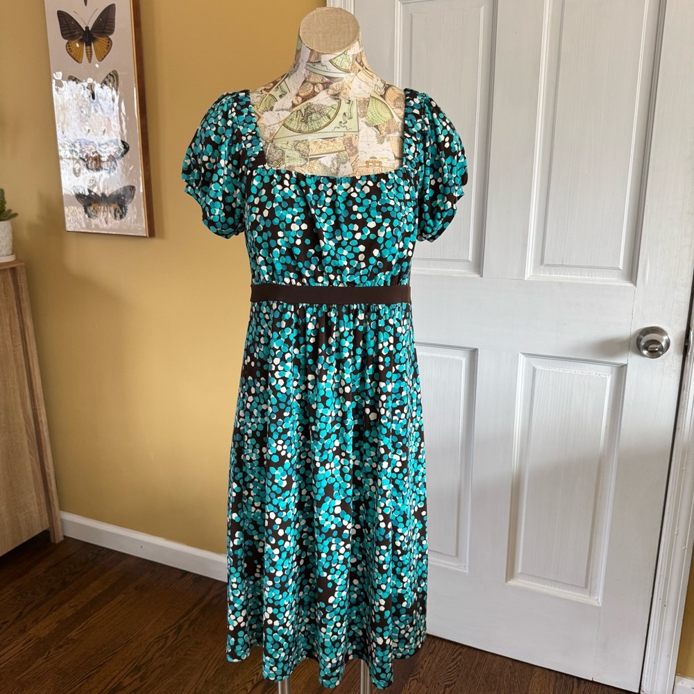 Apt 9 Y2K Empire Waist Blue Polka Dot Puff-Sleeve Midi Dress S